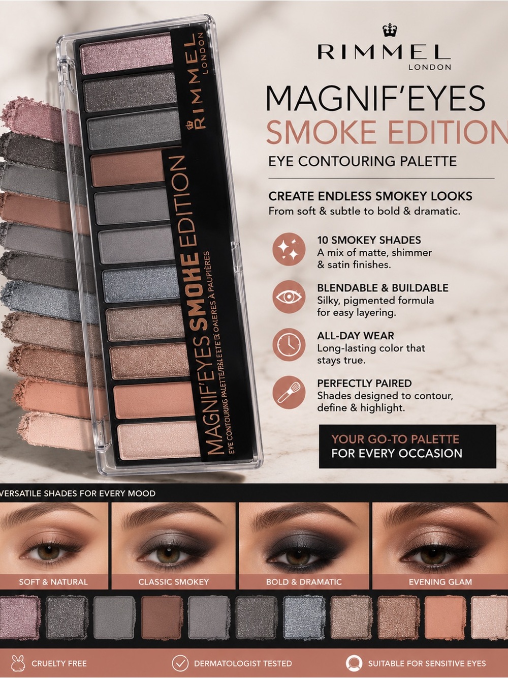 Rimmel Magnif'eyes Smoke Edition Eyeshadow Palette - Neutral to Smoky Shades